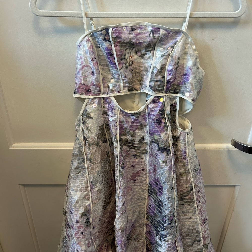 asos design floral sequin dress with cut outs